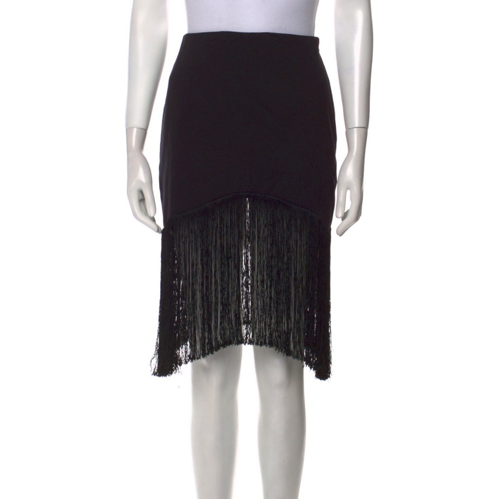 Alexis Fringe Trim Accent Knee-Length Black Skirt S